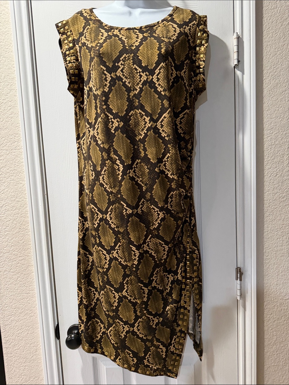 MICHAEL Michael Kors Brown and Olive Snake-Print Midi Dress